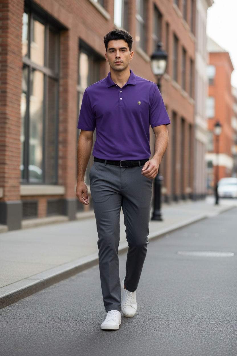 Men’s coin logo polo tee purple