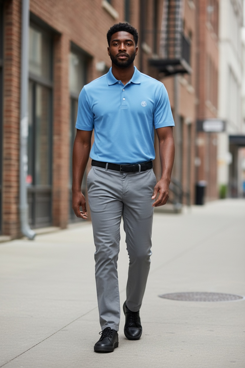Men’s coin logo polo tee sky blue