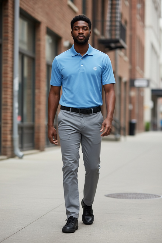 Men’s coin logo polo tee sky blue