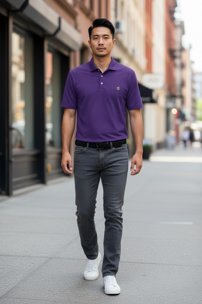 Men’s coin logo polo tee purple