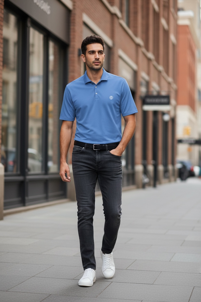 Men’s coin logo polo tee sky blue