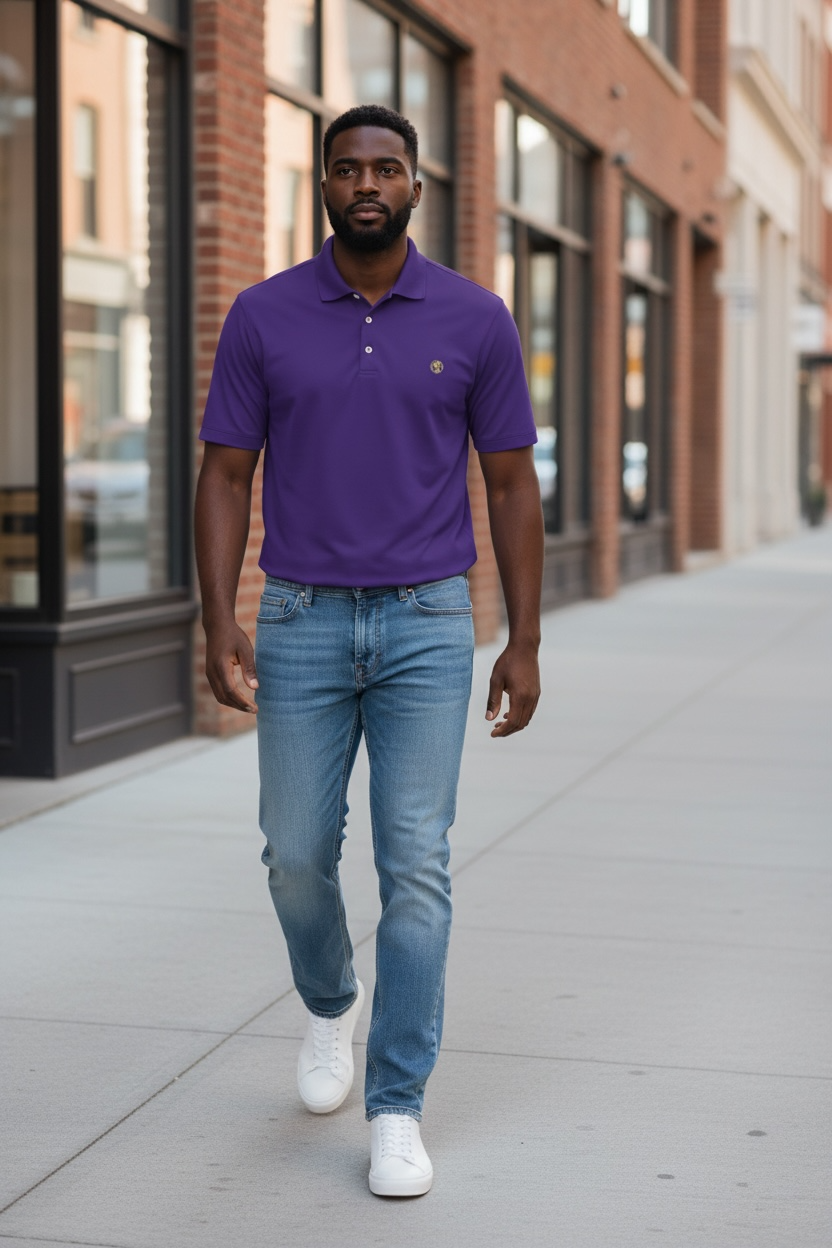 Men’s coin logo polo tee purple