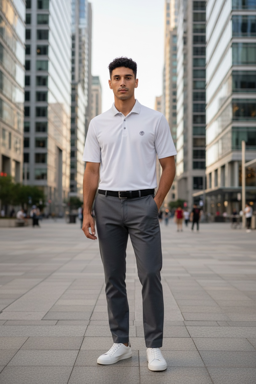 Men’s coin logo polo tee white