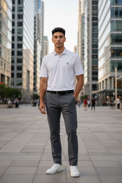 Men’s coin logo polo tee white