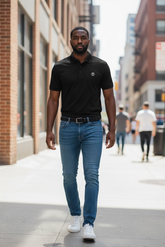 Men’s coin logo polo tee black